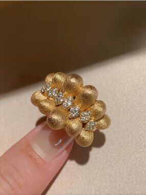 NEW Frenchie Brushed Gold Crystal Studded Cluster Ring One Size Adjustable